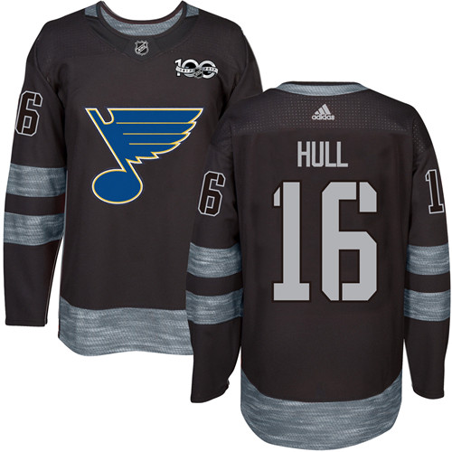 Adidas Blues #16 Brett Hull Black 1917-100th Anniversary Stitched NHL Jersey